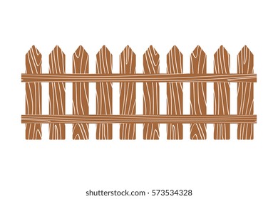 Rural wooden fence vector illustration white. Wood fence isolated on background