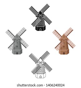 Rural wooden mill. Mill for grinding grain into flour.Farm and gardening single icon in cartoon,black style vector symbol stock illustration.