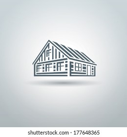 Rural wooden slavic house logo on white background