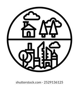 Rural-Urban Divide icon line vector illustration