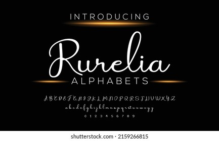 Rurelia - handgeschriebene Schrift. Handgezeichnete, moderne kalligraphische Schrift im Stile eines Pinsels. Vektor Brush-Typenset.