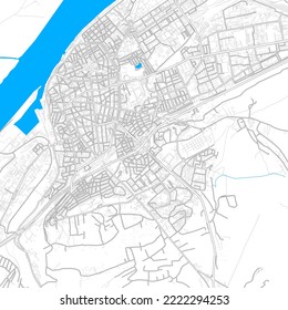 Ruse, Bulgaria high resolution vector map with editable paths. Bright outlines for main roads. Use it for any printed and digital background. Blue shapes and lines for water.
