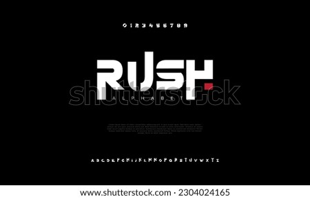 Rush abstract digital technology logo font alphabet. Minimal modern urban fonts for logo, brand etc. Typography typeface uppercase lowercase and number. vector illustration