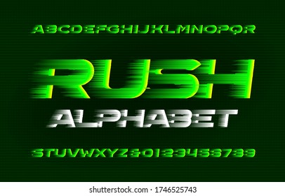 Rush Alphabet Font. High Speed Effect Letters And Numbers. Stock Vector Typeface For Your Design In Sport Style.