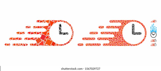 Rush clock mosaic of humpy pieces in variable sizes and shades, based on rush clock icon. Vector humpy pieces are united into mosaic. Rush clock icons collage with dotted pattern.