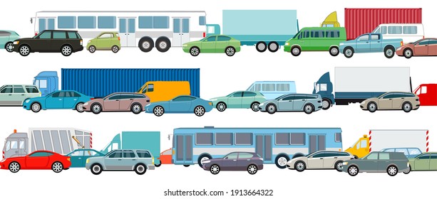 Rush hour, cars in traffic jam, vector illustration