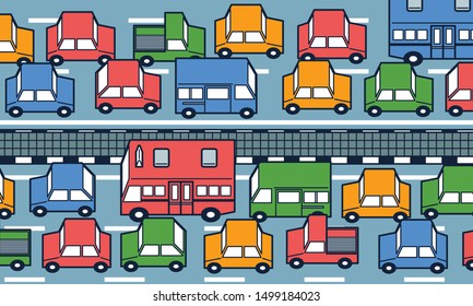 Rush Hour Traffic Jam on the Road - Vector Illustration