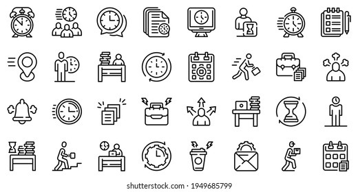 Rush job icons set. Outline set of rush job vector icons for web design isolated on white background