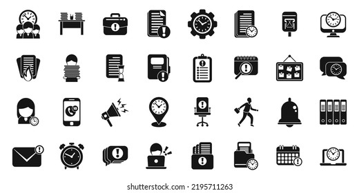 Rush job icons set simple vector. Internet boss. Adult work