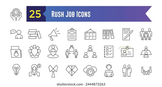 Rush job icons set. Set of rush job vector icons for ui design. Outline icon collection. Editable stroke.