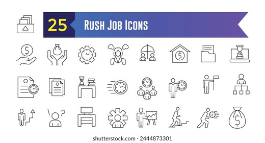 Rush job icons set. Set of rush job vector icons for ui design. Outline icon collection. Editable stroke.