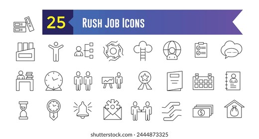 Rush job icons set. Set of rush job vector icons for ui design. Outline icon collection. Editable stroke.