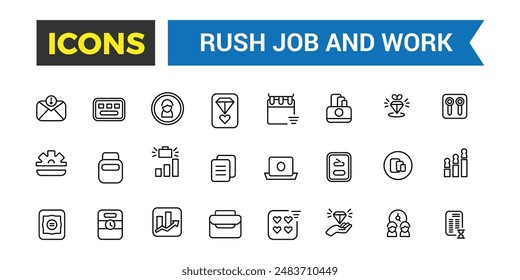 Rush job and work icons collection. Outline icons pack. Editable vector icon set and illustration for web and UI.