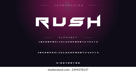 Rush Modern Bold Font. Sans Serif Font. Regular Italic Uppercase Lowercase Typography urban style alphabet fonts for fashion, sport, technology, digital, movie, logo design, vector illustration