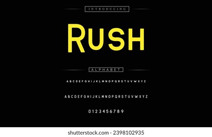Rush Modern Bold Font. Sans Serif Font. Regular Italic Uppercase Lowercase Typography urban style alphabet fonts for fashion, sport, technology, digital, movie, logo design, vector