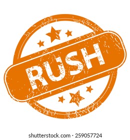Rush orange grunge rubber stamp on a white background. Vector illustration