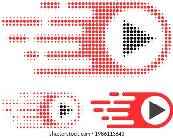 Rush right halftone dotted icon. Halftone array contains round dots. Vector illustration of rush right icon on a white background.