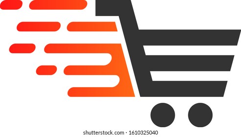 Rush shopping cart vector icon. Flat Rush shopping cart pictogram is isolated on a white background.