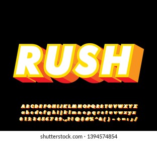Rush sticker font effect, 3D bold font style, modern style typography
