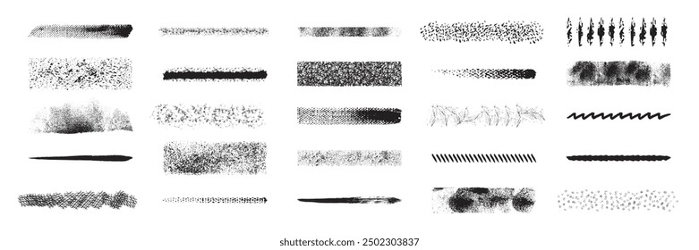 rush strokes, black ink lines, vector abstract set with paint brush grunge texture on white background. Paintbrush strokes and ink smear stains
