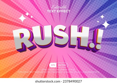 Rush Text Effect Comic Curved Style. Editable Text Effect.