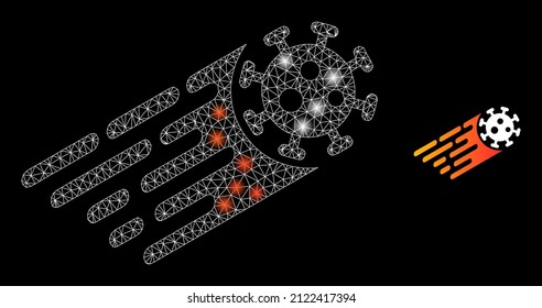 Rush virus icon and constellation mesh rush virus structure with flare spots. Illuminated constellation is generated using rush virus vector icon and triangulated mesh. Flare carcass rush virus,