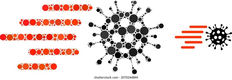 Rush virus vector mosaic of round dots in different sizes and color hues. Circle dots are grouped into rush virus vector mosaic. Abstract vector illustration.