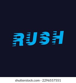 rush word design text stylized on blue background.