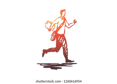 Rush, worker, busy, deadline, fast concept. Hand drawn manager rushing concept sketch. Isolated vector illustration.