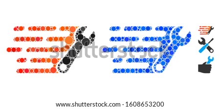 Rush wrench mosaic of filled circles in different sizes and shades, based on rush wrench icon. Vector filled circles are united into blue illustration.