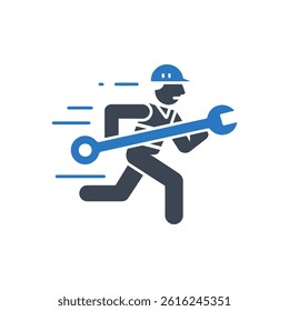 Rushing Repair Worker Icon On White Background