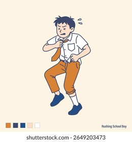 Rushing School Boy Wearing Clothes
