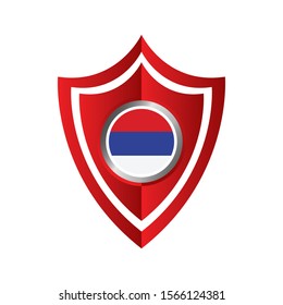 Rusian flag on metal shiny shield vector illustration. Collection of flags on shield against white background.