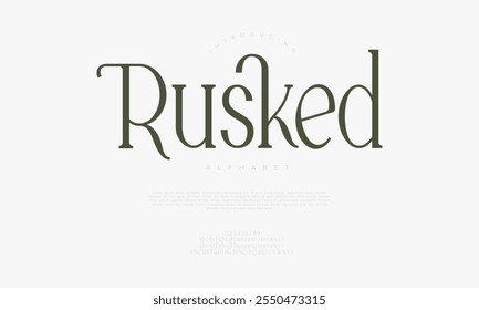 Rusked typography beauty fashion elegant minimalist serif italic fonts decorative wedding vintage retro logos. Minimal luxury font alphabet logo. Vector illustration