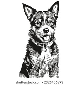 El logo del perro Russell Terrier vectorial blanco y negro, vintage linda cabeza de perro con una raza real grabada