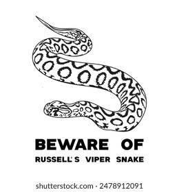 Russell's Viper snake illustration design black and white 