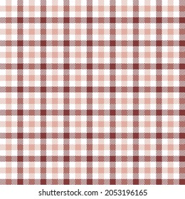 Russet and beige checkered plaid. Tattersall pattern fabric swatch.