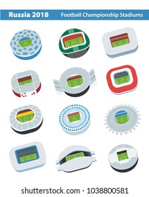 Russia 2018 Football Championship Stadiums Isolated On White Background. Vector Illustration