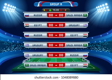 Russia 2018 Football world cup group A. Set of four different flag illustration. Vector flag collection. 2018 soccer world tournament in Russia. World football cup. Nations flags info graphic.