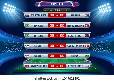 Russia 2018 Football world cup group E. Set of four different flag illustration. Vector flag collection. 2018 soccer world tournament in Russia. World football cup. Nations flags info graphic.