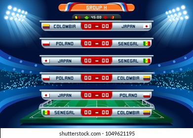 Russia 2018 Football world cup group H. Set of four different flag illustration. Vector flag collection. 2018 soccer world tournament in Russia. World football cup. Nations flags info graphic.