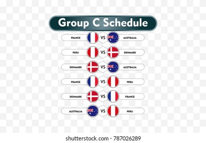 Russia 2018. Match Schedule Group C Vector Illustration. Eps10.