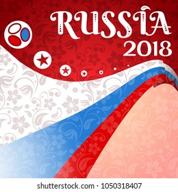 Russia 2018. Red Background. Pattern with modern and traditional elements.