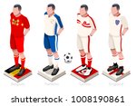 Russia 2018 soccer world cup group G  players with team shirts jersey flags. Referee Russia soccer 2018 championship football vector illustration. 