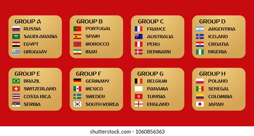 Russia 2018 world cup Football championship groups. Vector flag collection. Soccer tournament