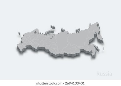 Russia 3d isometric map with borders regions