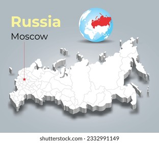 Russia 3d map with borders of regions