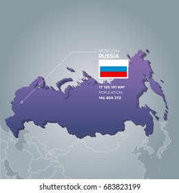 Russia 3d map with information of area and population of the country.