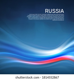Russia abstract flag background. Blurred pattern of lines of light colors the Russian flag in the blue sky, business booklet. State banner, russian poster, patriotic cover, flyer. Vector design