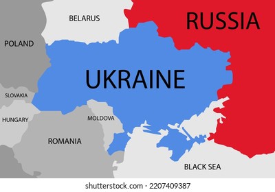 Russia against Ukraine. Ukraine and Russia military conflict. Geopolitical concept illustration